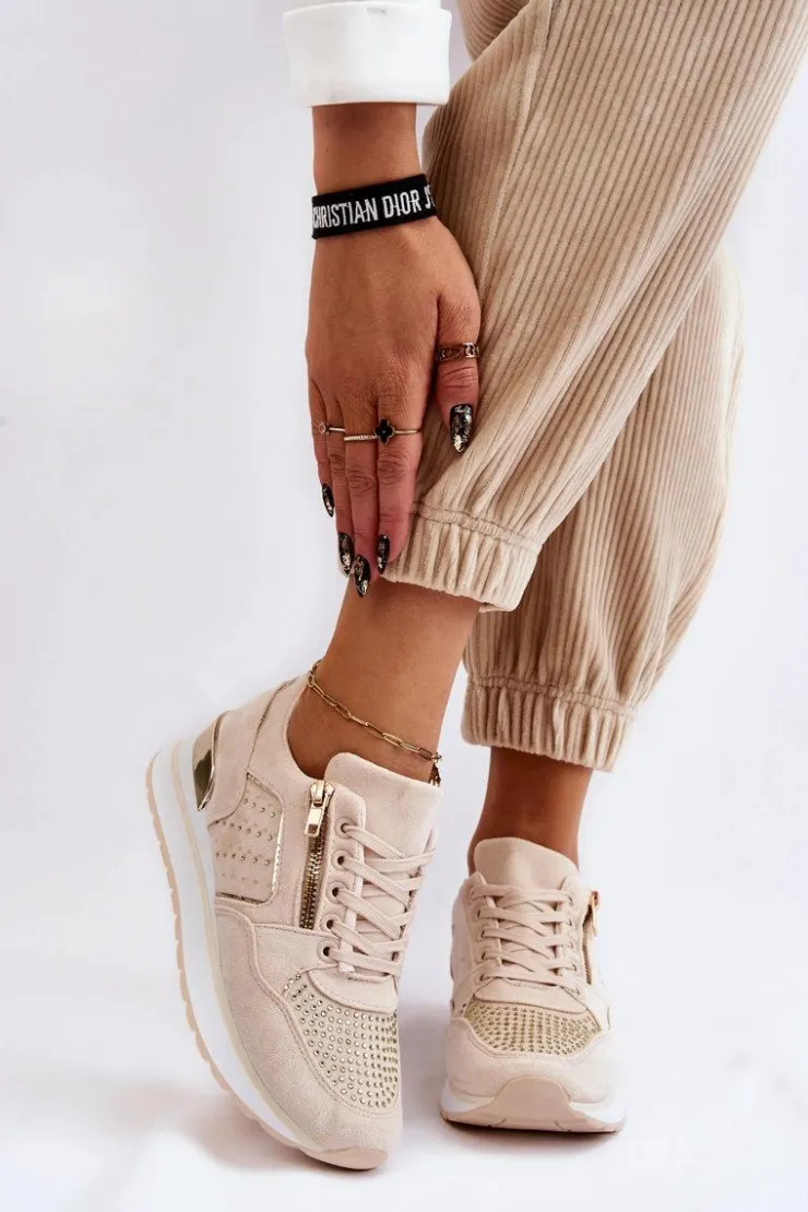 Boto Buty Sportowe Na Platformie|Sneakersy Damskie*Damskie Buty Sportowe Z Ozdobnym Zamkiem Kremowe Adrea
