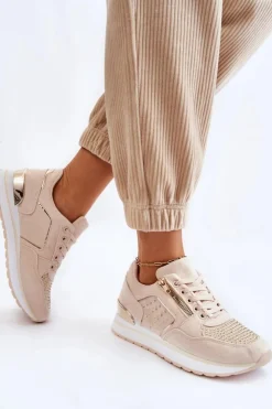 Boto Buty Sportowe Na Platformie|Sneakersy Damskie*Damskie Buty Sportowe Z Ozdobnym Zamkiem Kremowe Adrea