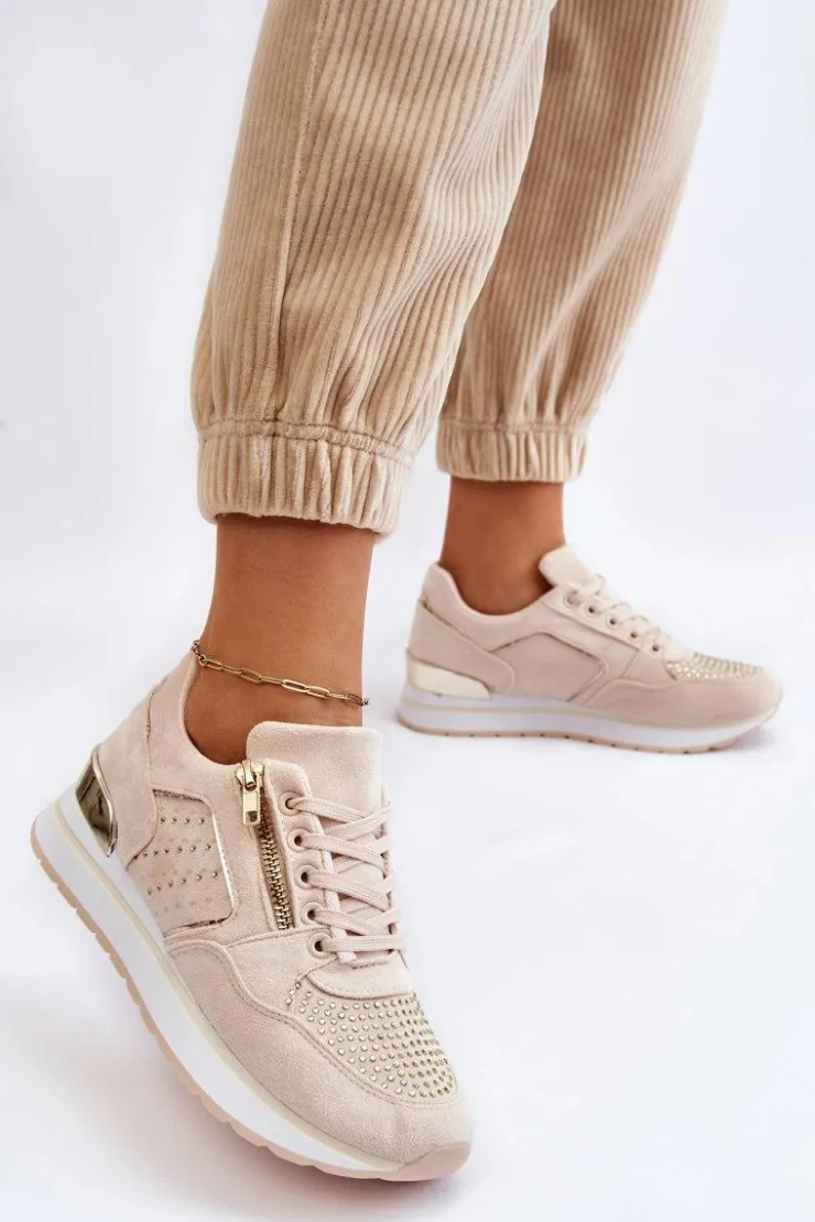 Boto Buty Sportowe Na Platformie|Sneakersy Damskie*Damskie Buty Sportowe Z Ozdobnym Zamkiem Kremowe Adrea