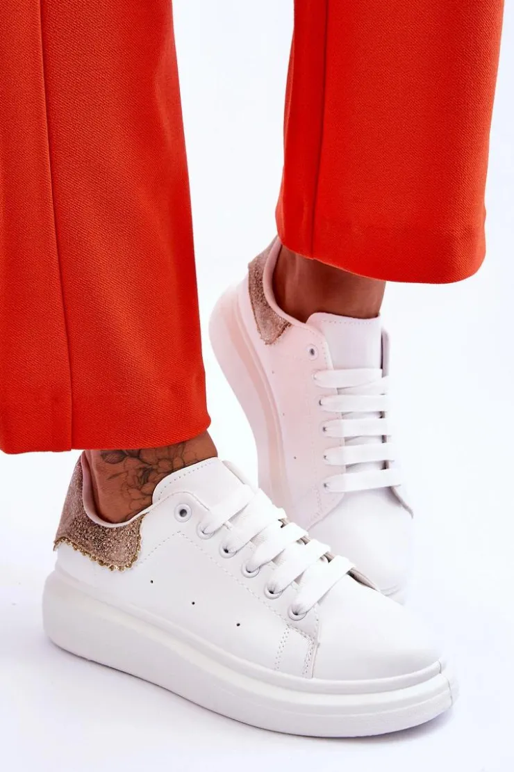 Boto Buty Sportowe Na Platformie|Sneakersy Damskie*Damskie Buty Sportowe Z Ozdobnym Wzorem Biało-Złote Delight