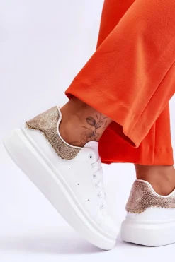 Boto Buty Sportowe Na Platformie|Sneakersy Damskie*Damskie Buty Sportowe Z Ozdobnym Wzorem Biało-Złote Delight