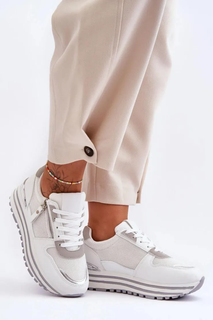 Boto Buty Sportowe Na Platformie|Sneakersy Damskie*Damskie Buty Sportowe Z Ozdobnym Zamkiem Białe Cairo