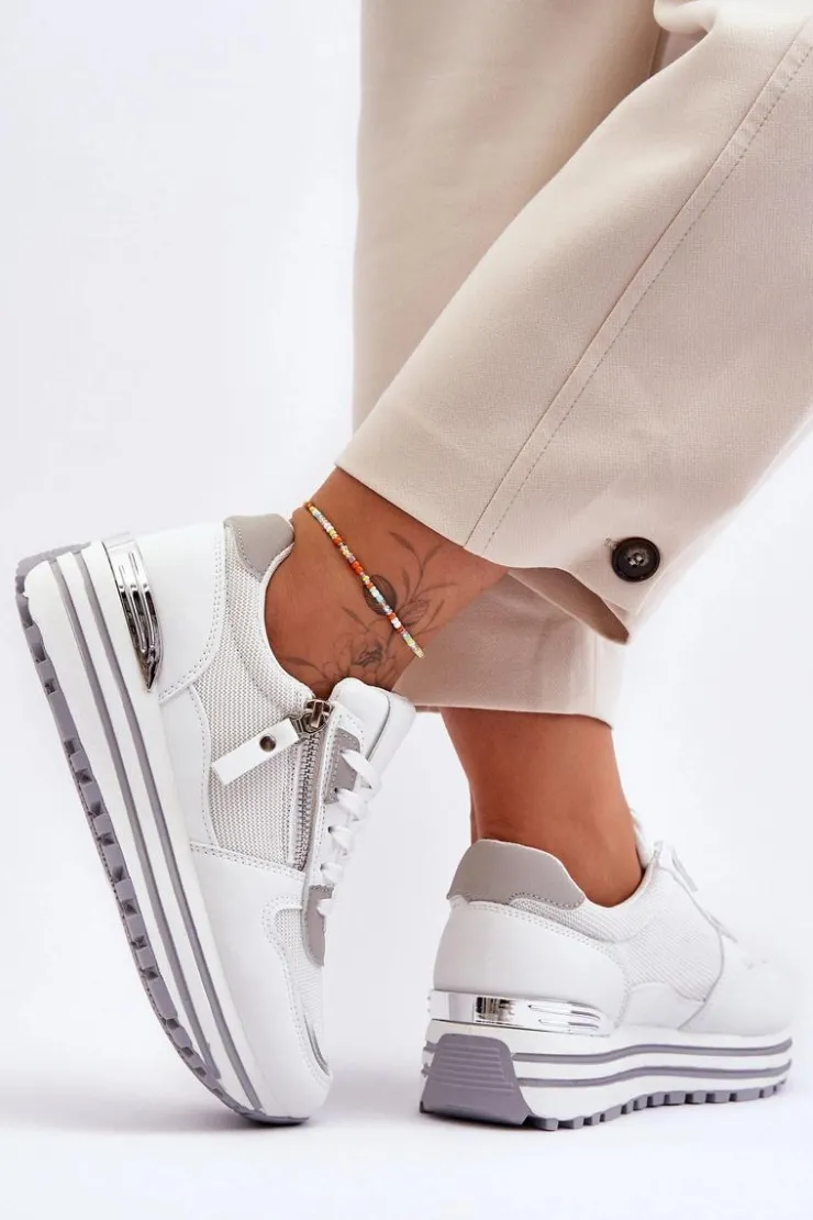 Boto Buty Sportowe Na Platformie|Sneakersy Damskie*Damskie Buty Sportowe Z Ozdobnym Zamkiem Białe Cairo