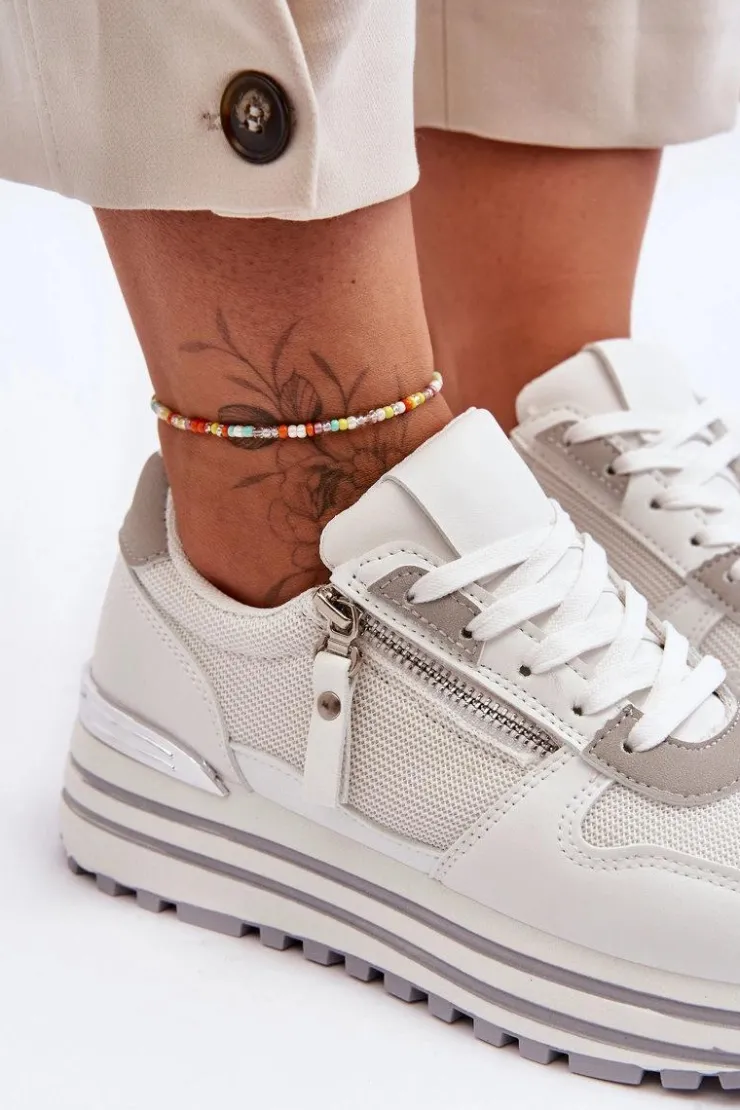 Boto Buty Sportowe Na Platformie|Sneakersy Damskie*Damskie Buty Sportowe Z Ozdobnym Zamkiem Białe Cairo