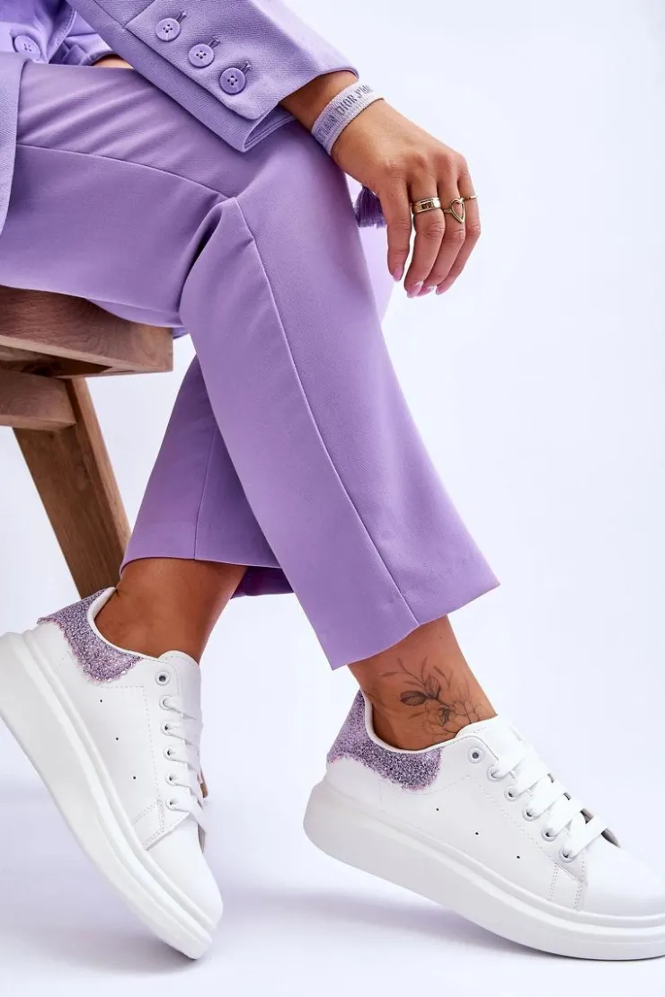 Outlet Boto Damskie Buty Sportowe Z Ozdobnym Wzorem Biało-Fioletowe Delight