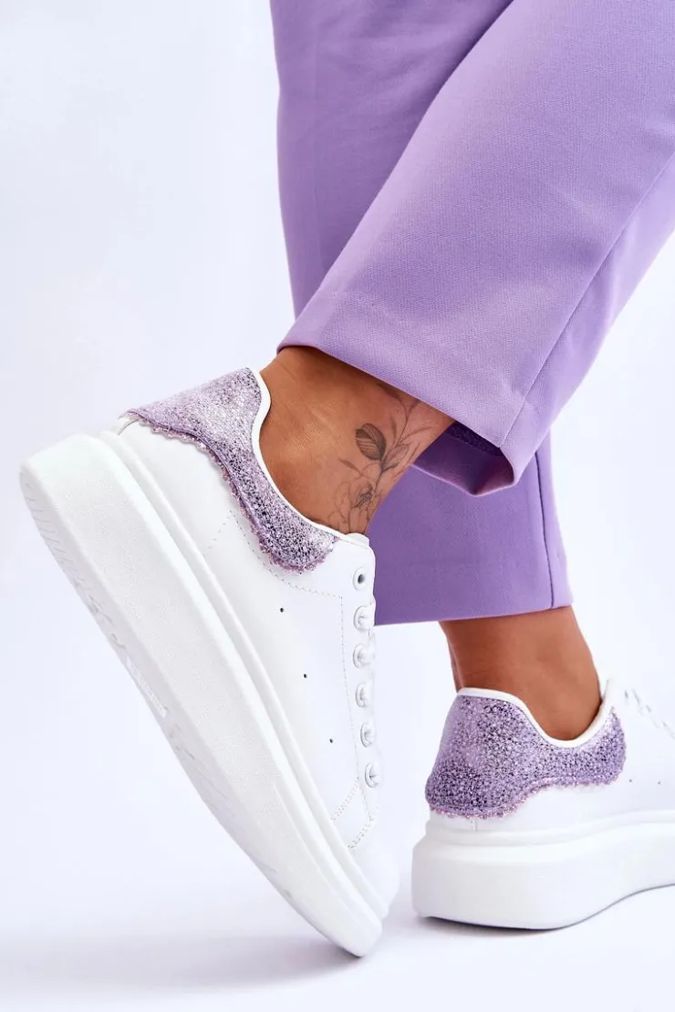 Outlet Boto Damskie Buty Sportowe Z Ozdobnym Wzorem Biało-Fioletowe Delight