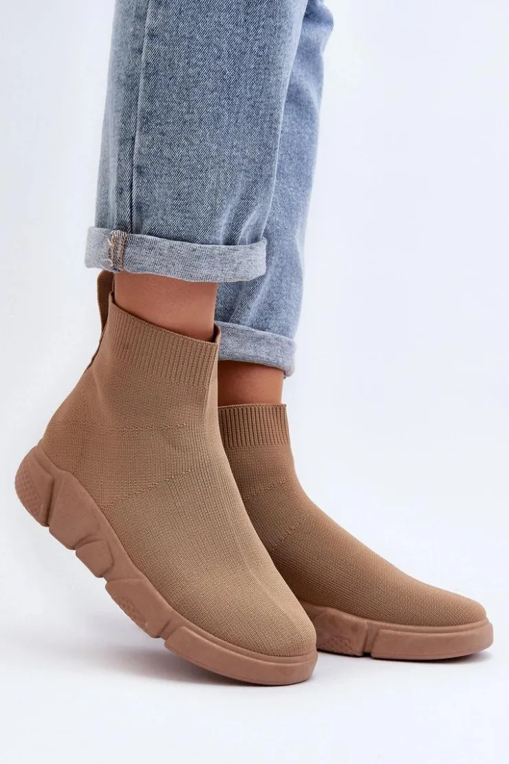 Boto Sneakersy Damskie*Damskie Buty Sportowe Ze Skarpetą Beżowe Zirila Czarny