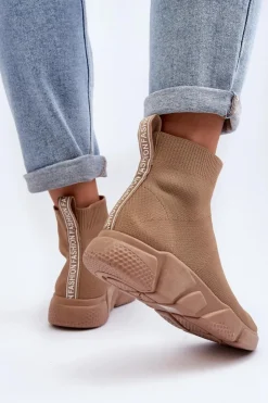 Boto Sneakersy Damskie*Damskie Buty Sportowe Ze Skarpetą Beżowe Zirila Czarny