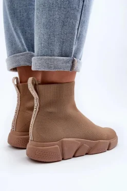 Boto Sneakersy Damskie*Damskie Buty Sportowe Ze Skarpetą Beżowe Zirila Czarny