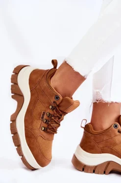 Big Star Shoes Damskie Buty Trekkingowe Trapery Memory Foam Big Star KK274362 Brązowe