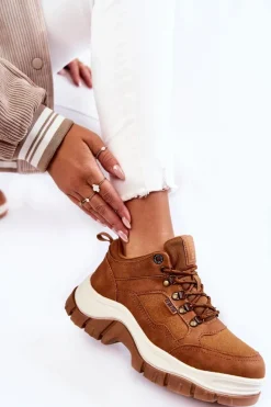 Big Star Shoes Damskie Buty Trekkingowe Trapery Memory Foam Big Star KK274362 Brązowe