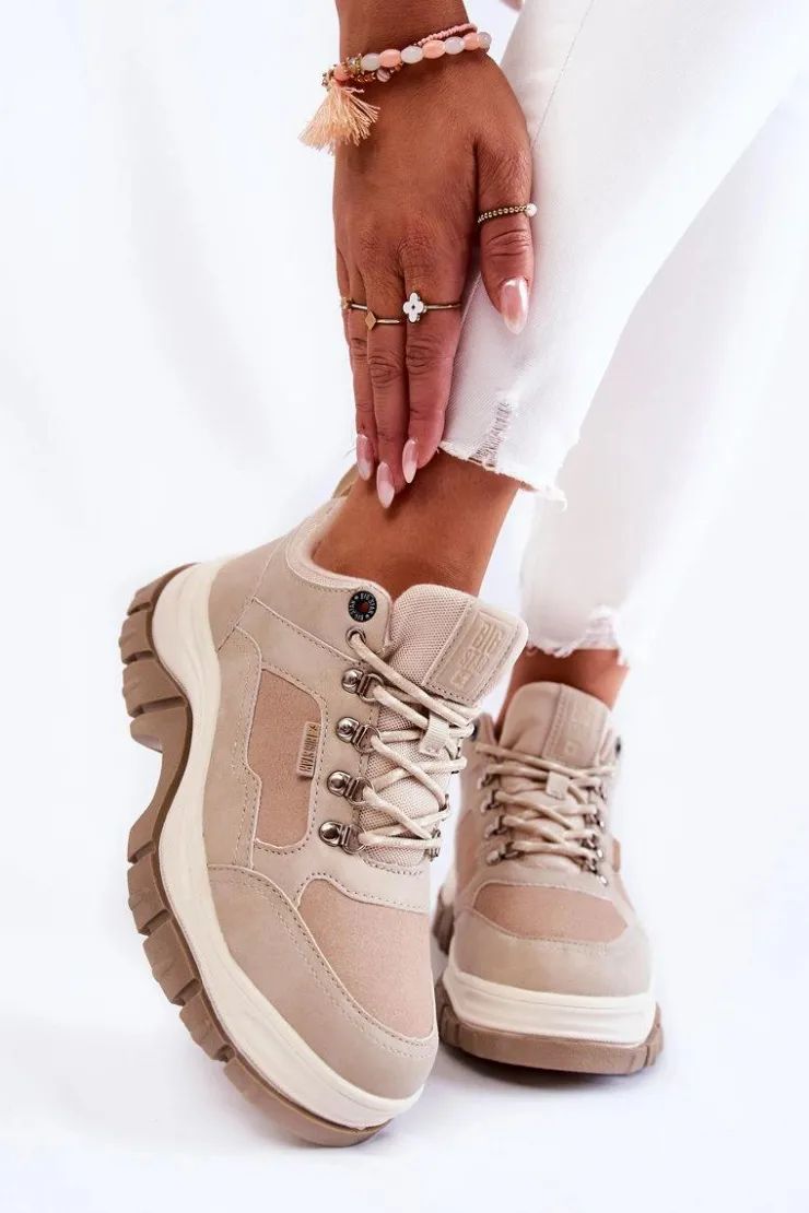 Damskie Big Star Shoes Damskie Buty Trekkingowe Trapery Memory Foam Big Star KK274363 Beżowe