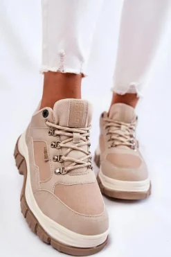 Damskie Big Star Shoes Damskie Buty Trekkingowe Trapery Memory Foam Big Star KK274363 Beżowe