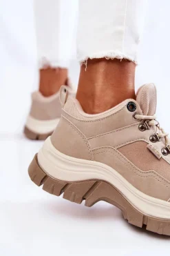 Damskie Big Star Shoes Damskie Buty Trekkingowe Trapery Memory Foam Big Star KK274363 Beżowe