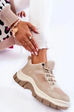 Damskie Big Star Shoes Damskie Buty Trekkingowe Trapery Memory Foam Big Star KK274363 Beżowe