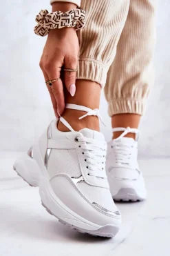 Damskie Boto Damskie Błyszczące Buty Sportowe Na Koturnie Białe Activity