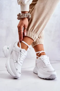 Damskie Boto Damskie Błyszczące Buty Sportowe Na Koturnie Białe Activity