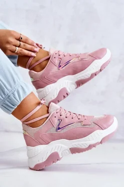 Online Boto Damskie Błyszczące Masywne Sneakersy Różowe Canadia