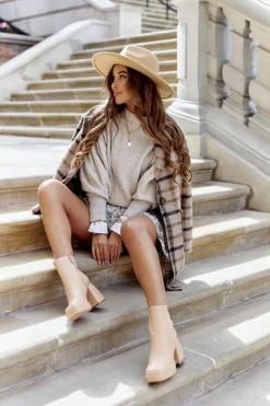 Damskie Boto Damskie Ciepłe Botki Kwadratowy Słupek Beżowe Closer