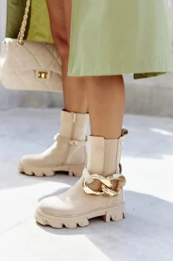 Boto Botki Zimowe Damskie|Brązowe I Beżowe Botki*Damskie Ciepłe Botki Sztyblety Beżowe Rock My Life