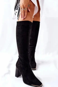 Damskie Boto Damskie Ciepłe Kozaki Złoty Nosek Czarne Puentos