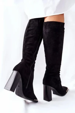 Damskie Boto Damskie Ciepłe Kozaki Złoty Nosek Czarne Puentos