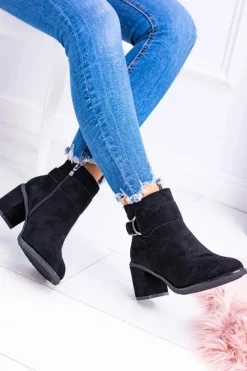 Boto Botki Na Słupku|Brązowe I Beżowe Botki*Damskie Czarne Botki Na Słupku Z Klamrą Zamsz Evoret