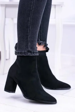 Boto Botki Na Słupku|Botki Zamszowe*Damskie Czarne Botki Na Słupku w Szpic Amaltea