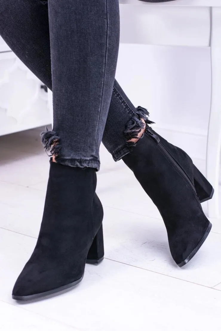 Boto Botki Na Słupku|Botki Zamszowe*Damskie Czarne Botki Na Słupku w Szpic Amaltea