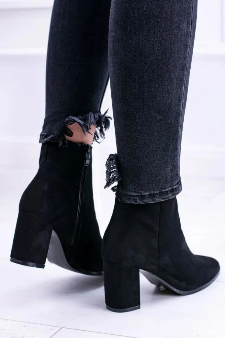 Boto Botki Na Słupku|Botki Zamszowe*Damskie Czarne Botki Na Słupku w Szpic Amaltea