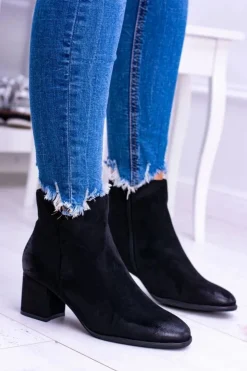 Damskie Damskie buty S.Barski Damskie Czarne Botki Na Słupku Zamsz Ferimate