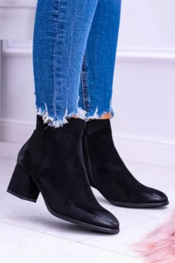 Damskie Damskie buty S.Barski Damskie Czarne Botki Na Słupku Zamsz Ferimate