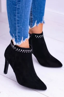 Buty damskie Vinceza Botki Na Słupku|Czarne Botki*Damskie Czarne Botki Na Szpilce Nity Bemi