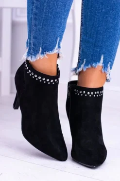 Buty damskie Vinceza Botki Na Słupku|Czarne Botki*Damskie Czarne Botki Na Szpilce Nity Bemi