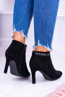 Buty damskie Vinceza Botki Na Słupku|Czarne Botki*Damskie Czarne Botki Na Szpilce Nity Bemi