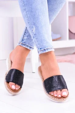 Online Boto Damskie Czarne Klapki Lu Boo Cyrkonie ShineMadam