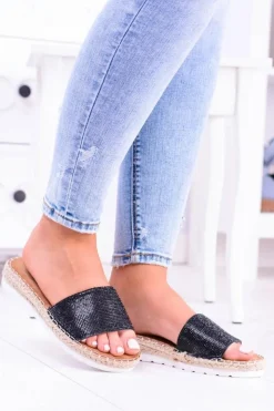 Online Boto Damskie Czarne Klapki Lu Boo Cyrkonie ShineMadam