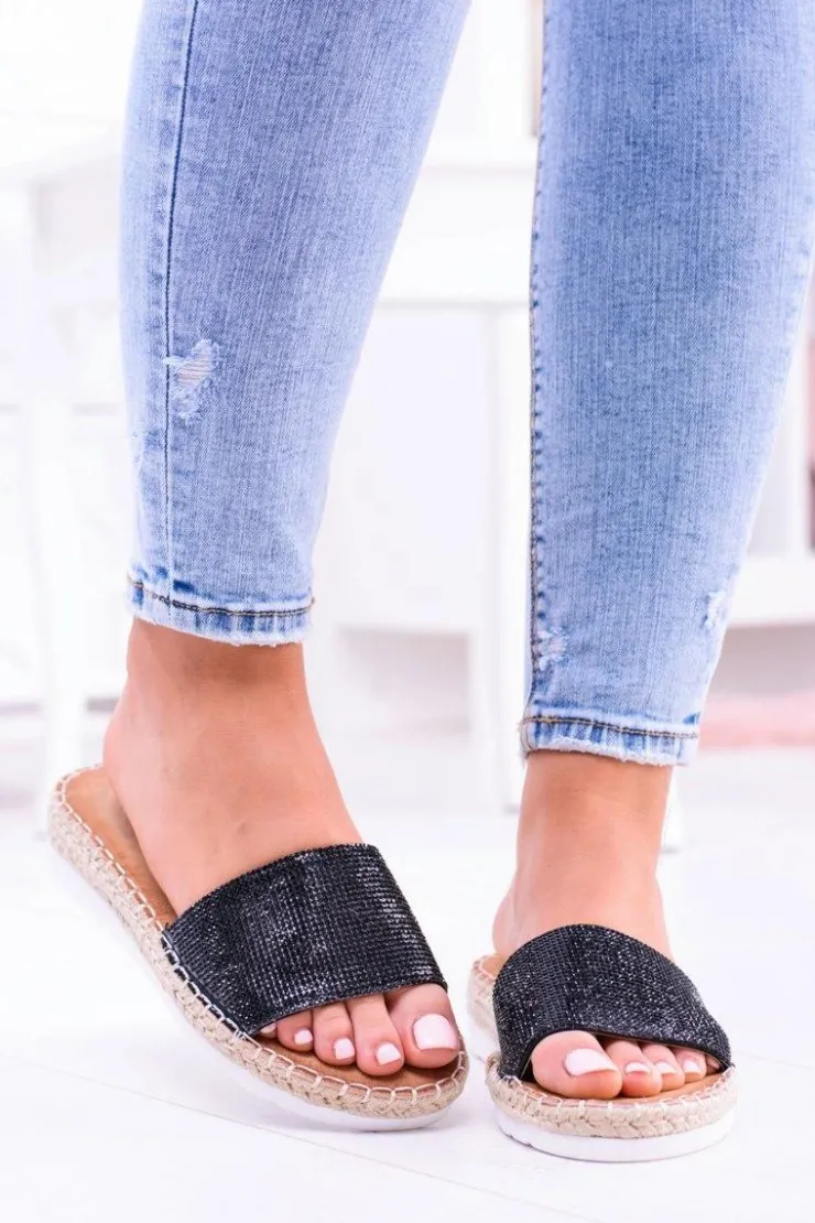 Online Boto Damskie Czarne Klapki Lu Boo Cyrkonie ShineMadam