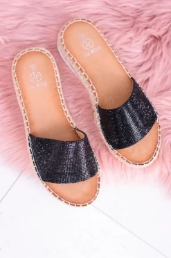 Online Boto Damskie Czarne Klapki Lu Boo Cyrkonie ShineMadam