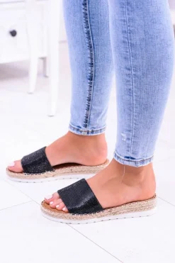 Online Boto Damskie Czarne Klapki Lu Boo Cyrkonie ShineMadam