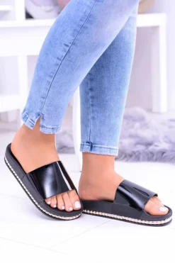 Sale Boto Damskie Czarne Klapki z Dżetami Mirock