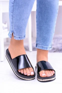 Sale Boto Damskie Czarne Klapki z Dżetami Mirock