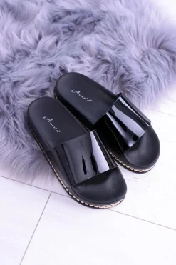 Sale Boto Damskie Czarne Klapki z Dżetami Mirock