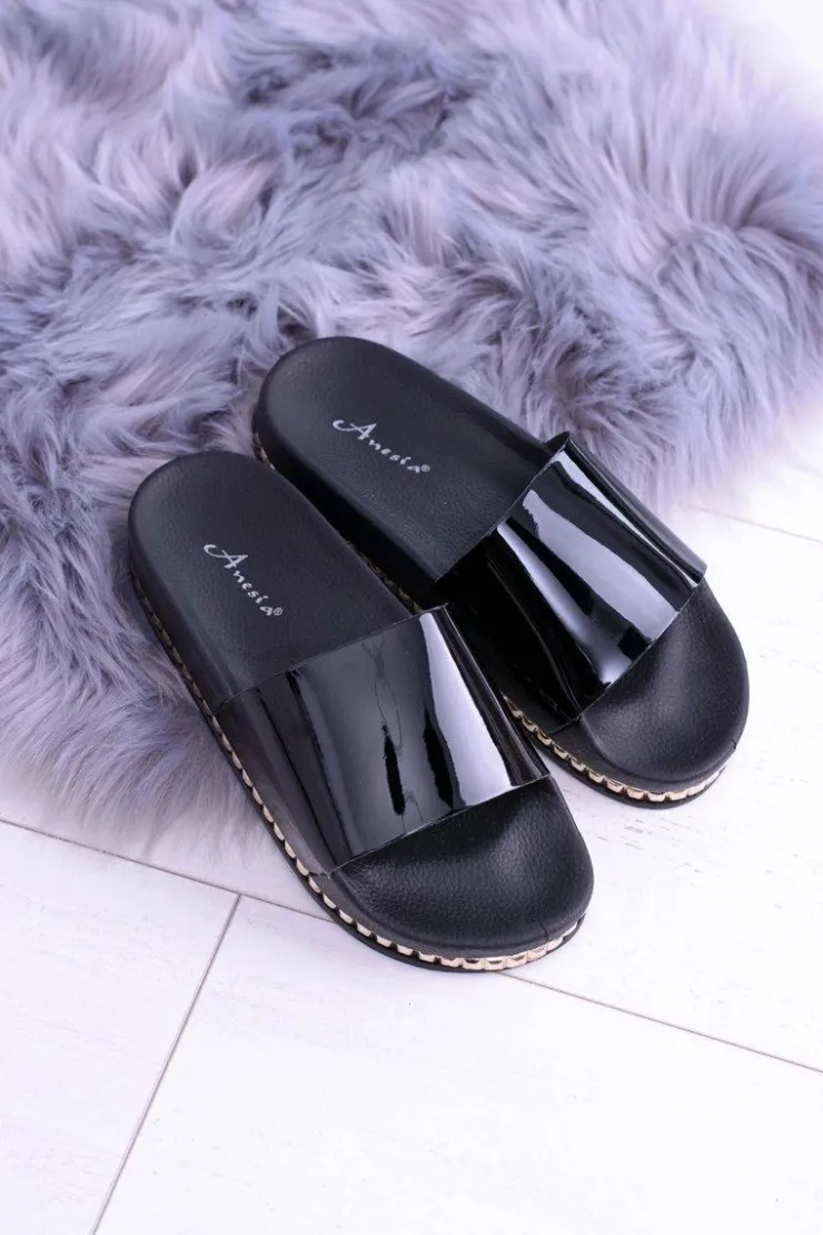 Sale Boto Damskie Czarne Klapki z Dżetami Mirock