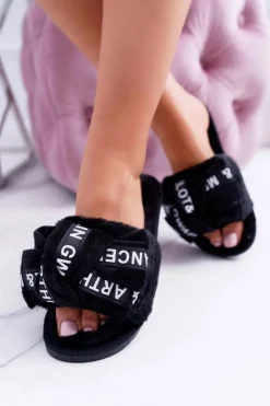Damskie Boto Damskie Czarne Klapki Z Napisami Lu Boo News