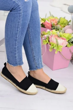 Boto Czarne Espadryle*Damskie Czarne Lniane Espadryle Beżowy Nosek Quebo