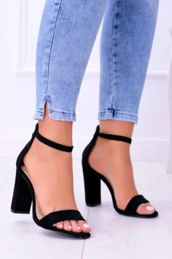 Damskie Boto Damskie Czarne Sandały na Słupku Zamsz Mondela