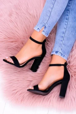 Damskie Boto Damskie Czarne Sandały na Słupku Zamsz Mondela