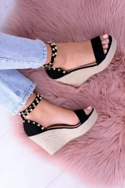 Damskie Boto Damskie Czarne Sandały Na Koturnie Espadryle Coco