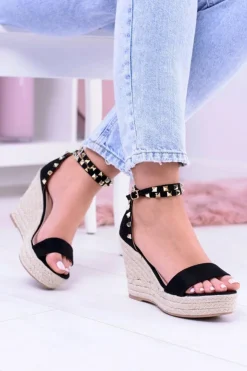 Damskie Boto Damskie Czarne Sandały Na Koturnie Espadryle Coco